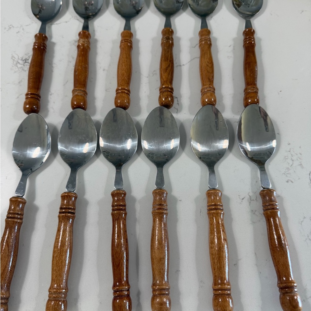 Unique Vintage Silver Flatware with Brown Handles